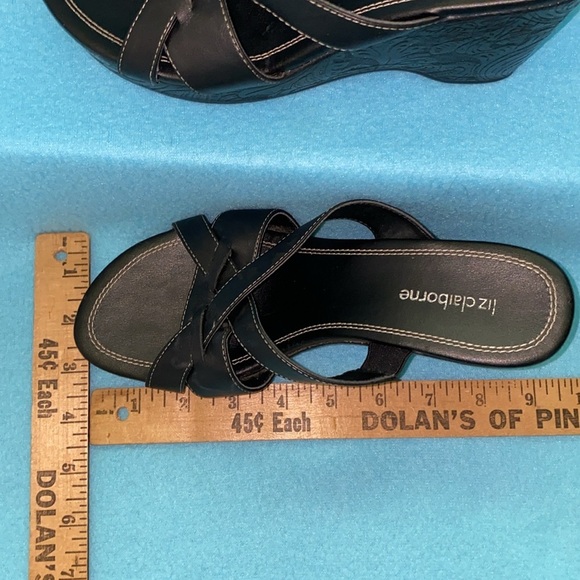 LIZ CLAIBORNE Seville leather wedge black strap chunky summer sandals size 6.5 M - Picture 12 of 12